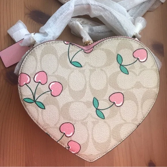 🍒❤️ Heart Crossbody In Signature Canvas With Heart Cherry Print - Picture 12 of 16